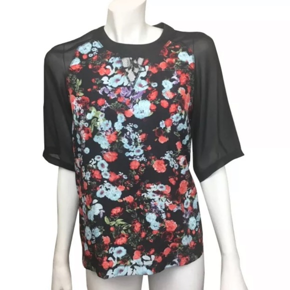 BCBGeneration Black Floral Top‎ - Picture 1 of 6
